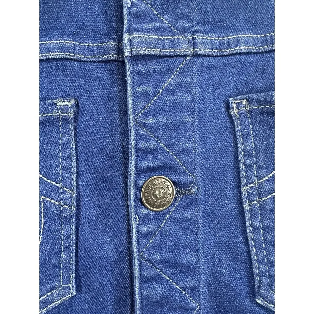 True Religion Men's Dylan 2 Tone Denim Jacket Sz L blue royal Jeans trucker RARE